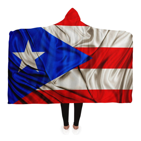 Waving Puerto Rican Flag Hooded Blanket