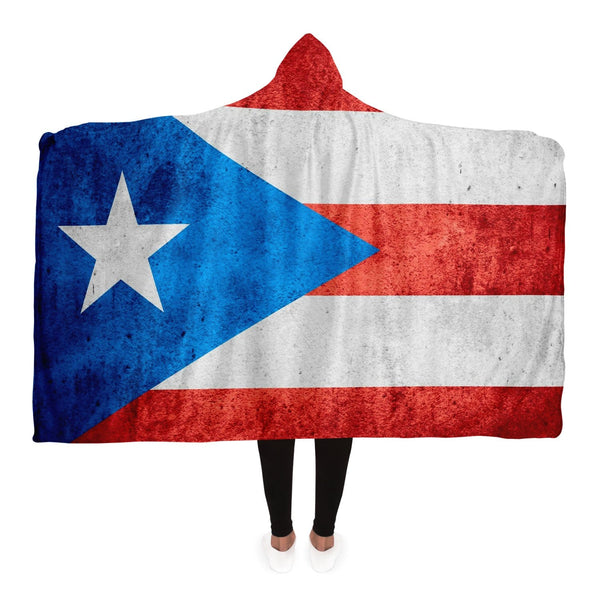 Distressed Puerto Rican Flag Hooded Blanket