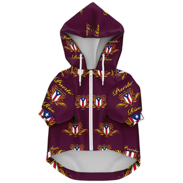 Dog Hoodie - Burgundy Classic Puerto Rican Crest Zip-Up